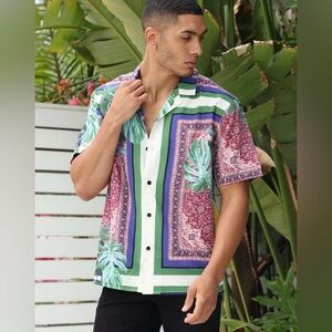 Fashion Nova Men Manifest Destiny Short Sleeve Woven Tropical Top size Medium